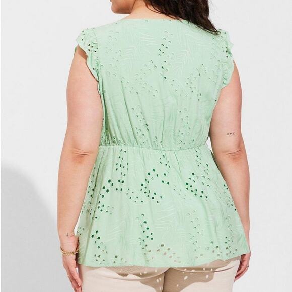 Torrid Green Eyelet Ruffle Sleeve Babydoll Top 3X NWT 40365248 Mint Green - Picture 2 of 12